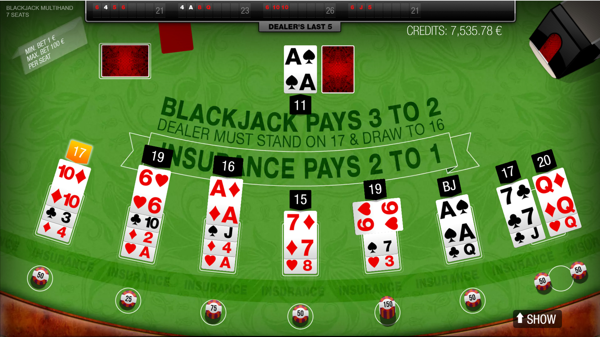 Blackjack Multihand Online